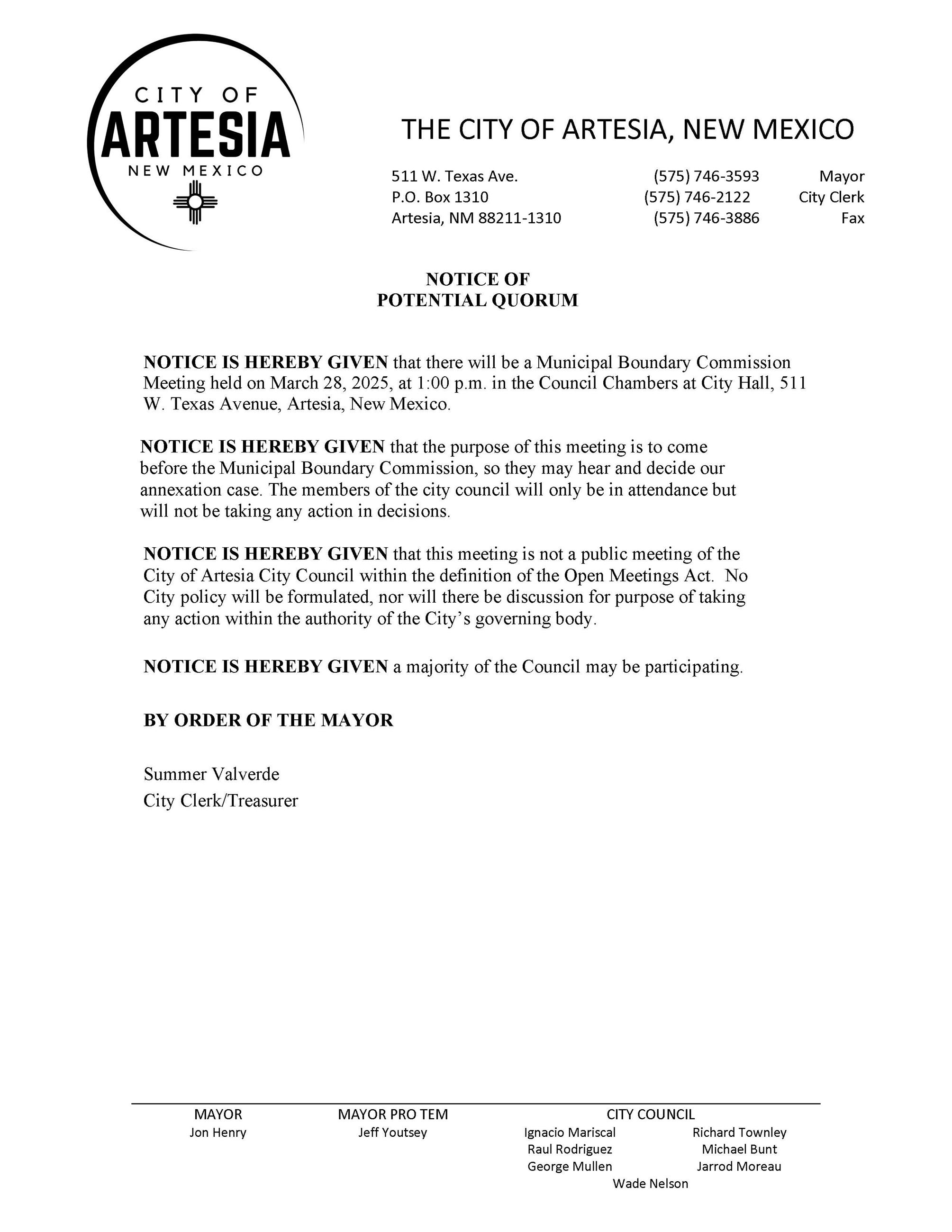 03-28-2024 Notice Potiential Quorum