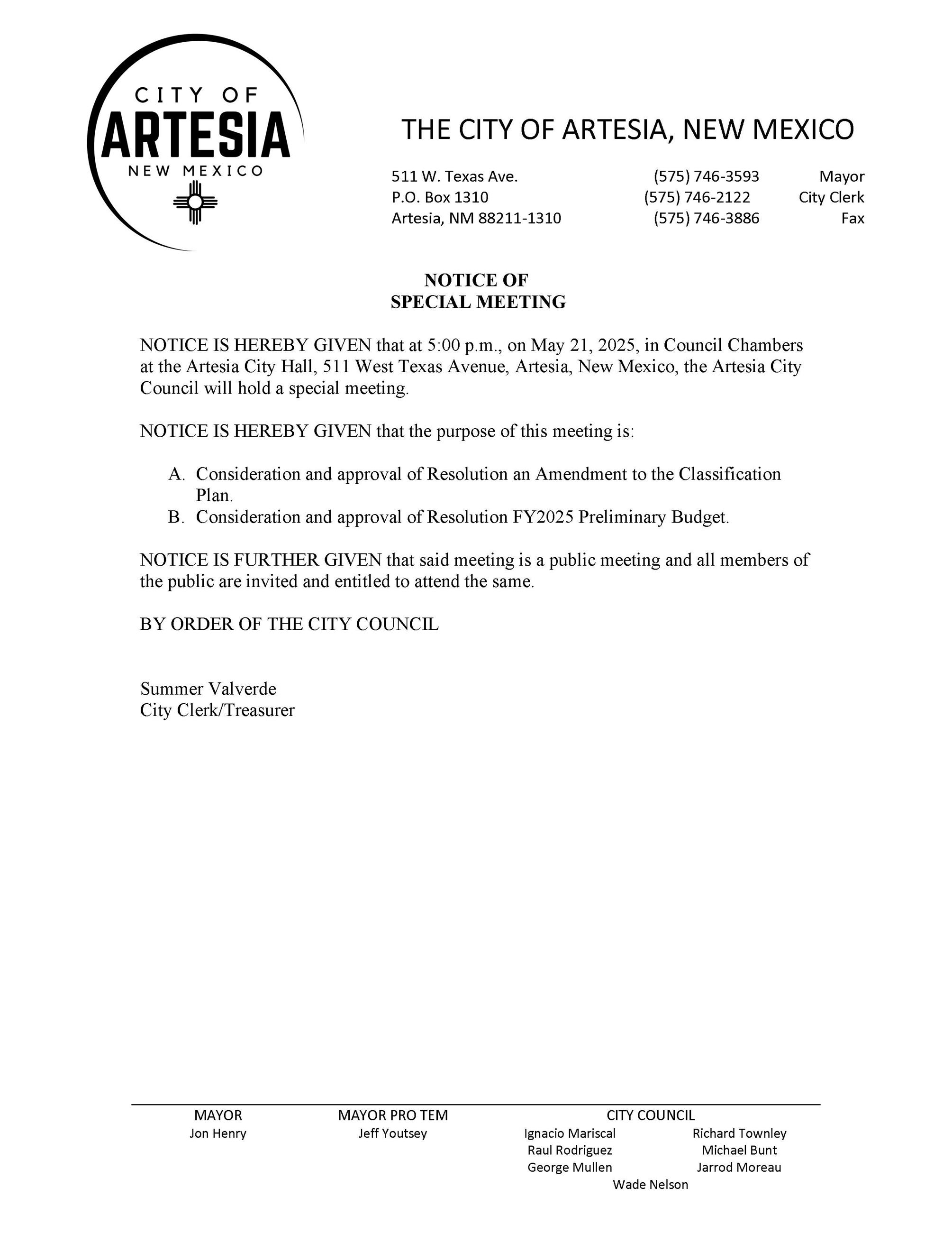 05-21-2025 Special Meeting Notice